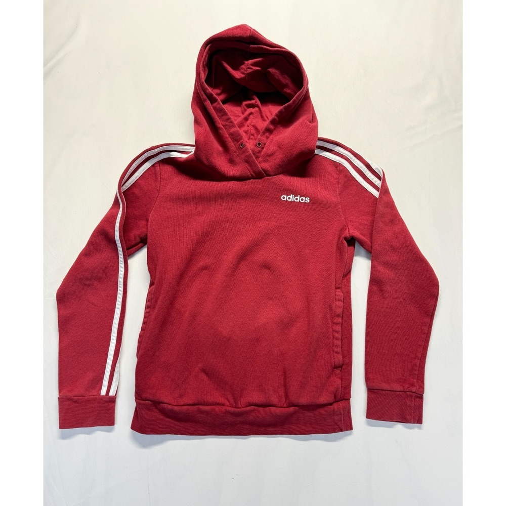 Adidas Hoodie Womens XS Burgundy White 3 Stripes Fleece Lined Logo Gym Training